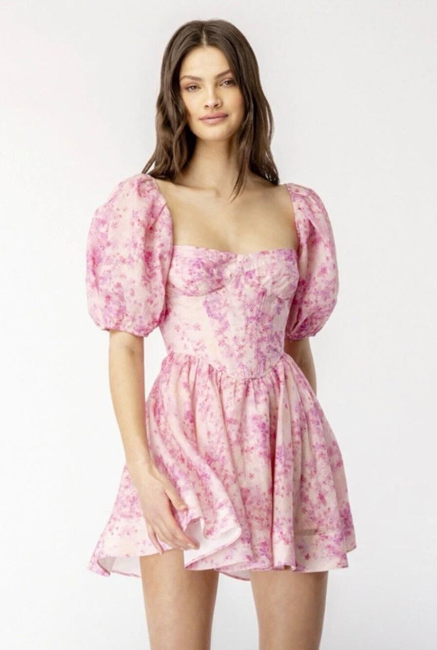 Bardot Kiah Pink Garden Floral Corset Mini Dress Size XL